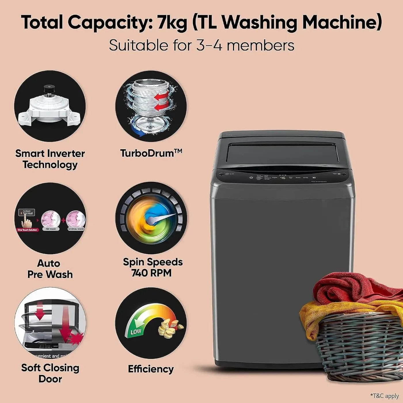 LG 7 Kg 5 Star Fully Automatic Top Load Washing Machine